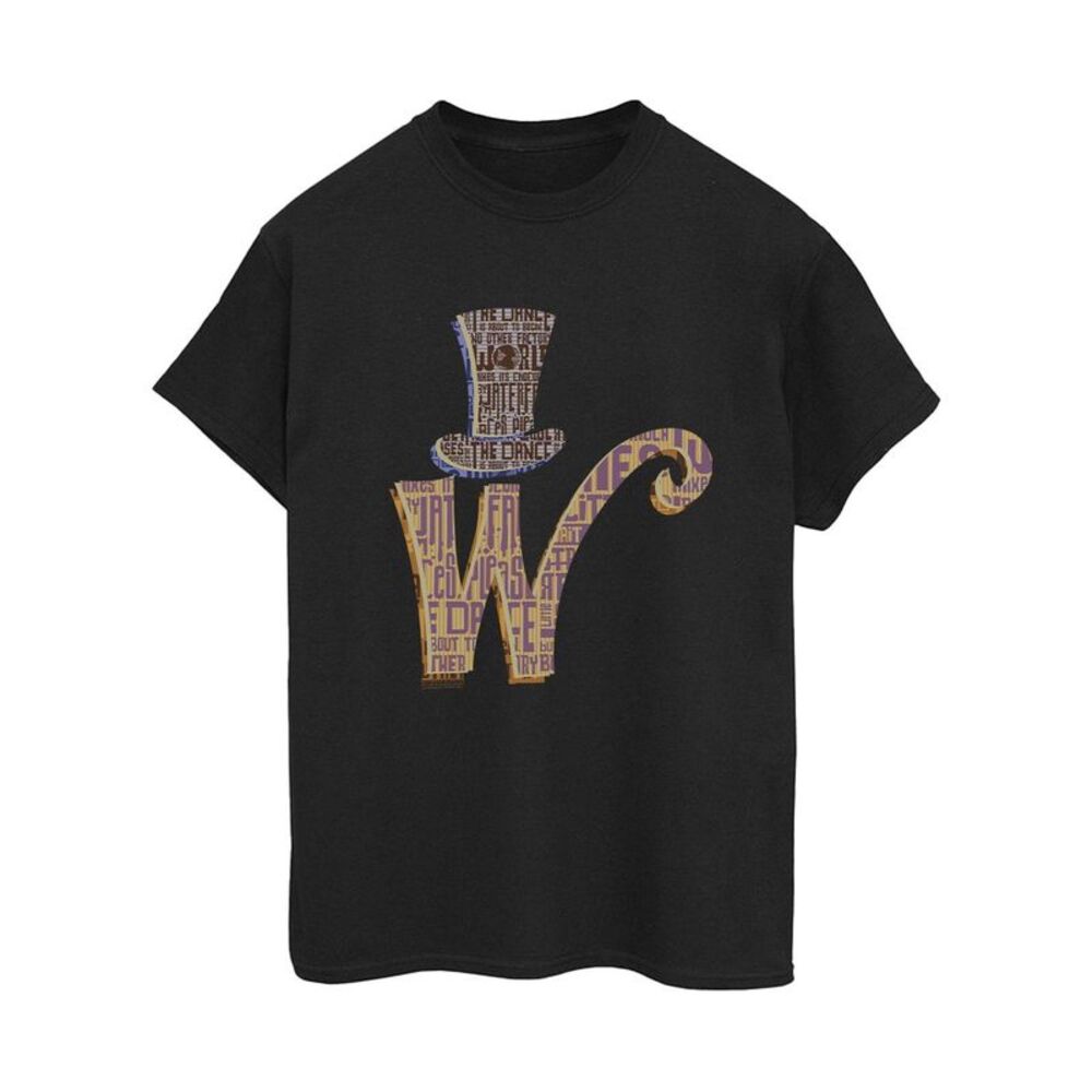 Willy Wonka Womens/Ladies W Logo Hat Cotton Boyfriend T-Shirt / Black